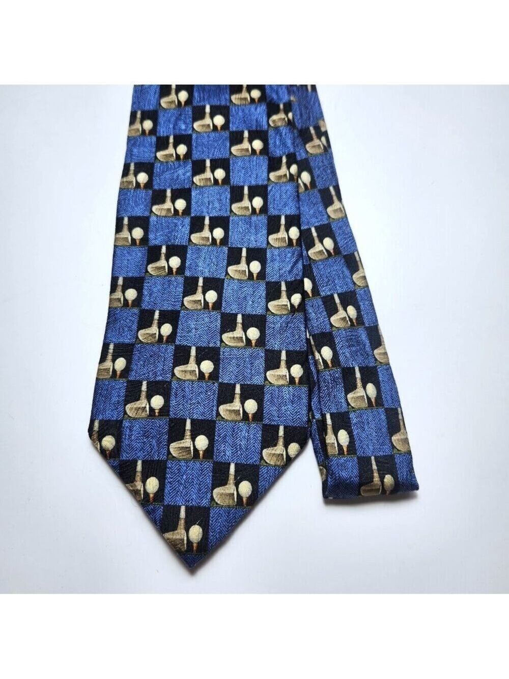 Ermenegildo Zenga Golf Necktie Men's Silk Tie 100% Silk Blue Black Gold Neck Tie